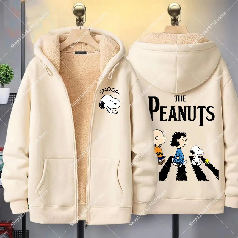 Snoopys Jacket Autumn Winter Cartoon Anime Coats Thickened Fleece Warm Hooded Men Women Couple Hooded Sweatshirt Birthday Gift