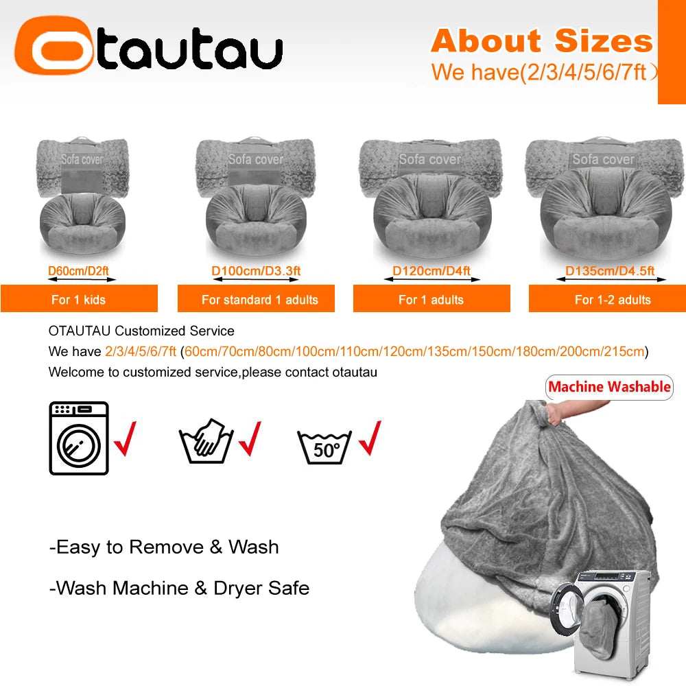 OTAUTAU Adults  Children Fluffy Faux Fur Bean Bag Pouf Cover without Filler Beanbag Puff Salon Ottoman Corner Seat Sac DD003
