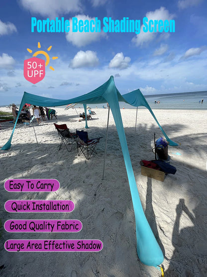Family Beach Canopy ,Large Beach Sunshade Tent with Stability Poles,UPF50+Outdoor Shade for Beach,Camping,Party or Picnics