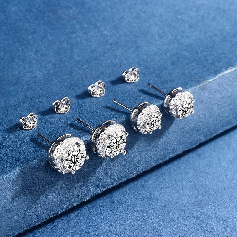 HOT Moissanite S925 Sterling Silver Stud Earrings For Women And Men With 2 Certificates Pass Diamond Test Pen Fine Jewelry