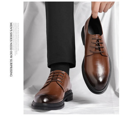 Mens Black Vintage Genuine Leather Lace Up Formal Business Office Groom Wedding Daily Wear Dress Shoes Simple British Style