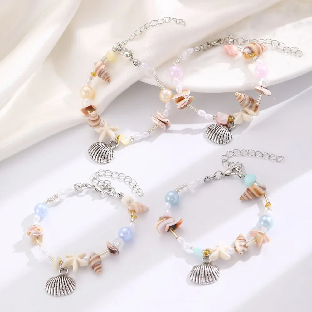 Bohemia Fashion Colorful Natural Stone Shells Starfish Conch Splicing Beaded Bracelet for Women Summer Beach Ocean Jewelry Gifts