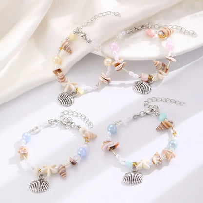 Bohemia Fashion Colorful Natural Stone Shells Starfish Conch Splicing Beaded Bracelet for Women Summer Beach Ocean Jewelry Gifts