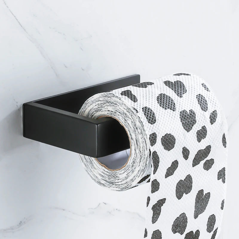 Self Adhesive Toilet Paper Holder Black Matt Stainless Steel Square Tissue Holder For Bathroom Storage Wc Accessories No Drill