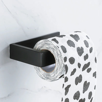 Self Adhesive Toilet Paper Holder Black Matt Stainless Steel Square Tissue Holder For Bathroom Storage Wc Accessories No Drill