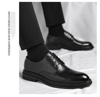 Mens Black Vintage Genuine Leather Lace Up Formal Business Office Groom Wedding Daily Wear Dress Shoes Simple British Style