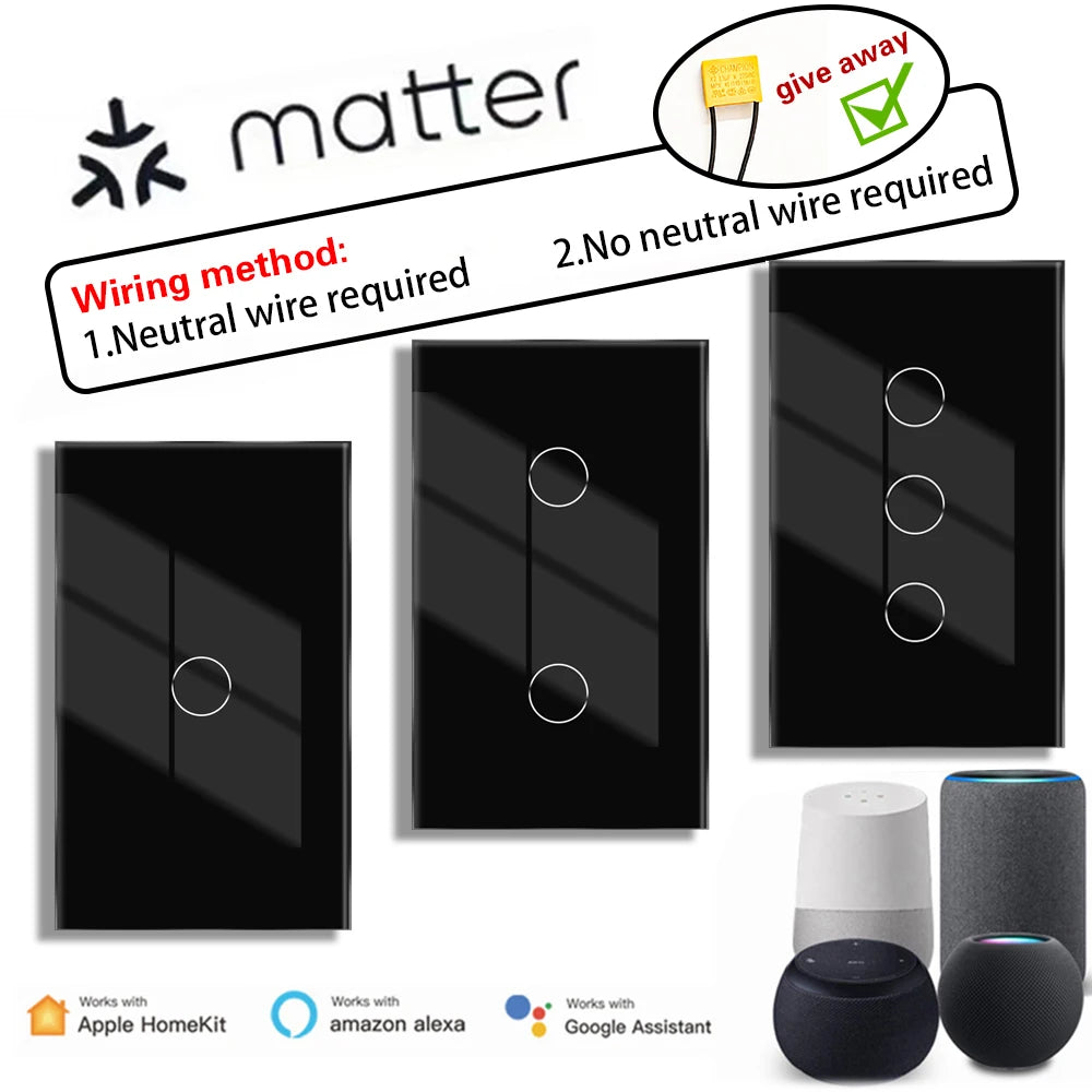 Matter smart switch  Alexa Google No APP required Intelligent Control Scan QR Code to Connect Touch Light Switch
