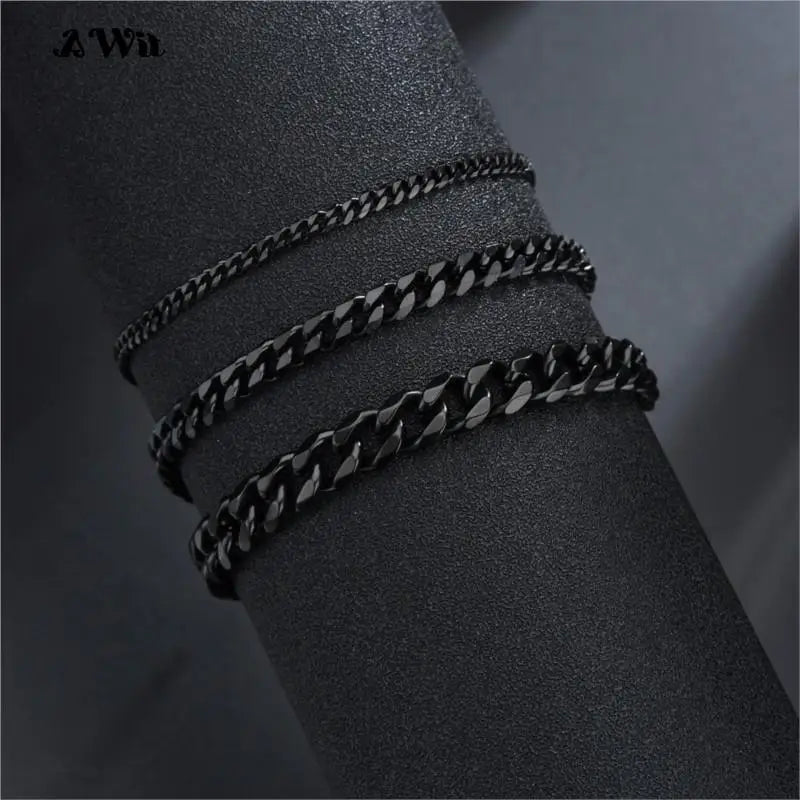 Awit Mens Simple 3-11mm Stainless Steel Curb Cuban Link Chain Bracelets for Women Unisex Wrist Jewelry Gifts
