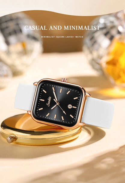 Sunkta Fashion Elegant Woman Watch Square Luxury Retro Silicone Belt Auto Date Casual Waterproof Luminous Quartz Watches for Men
