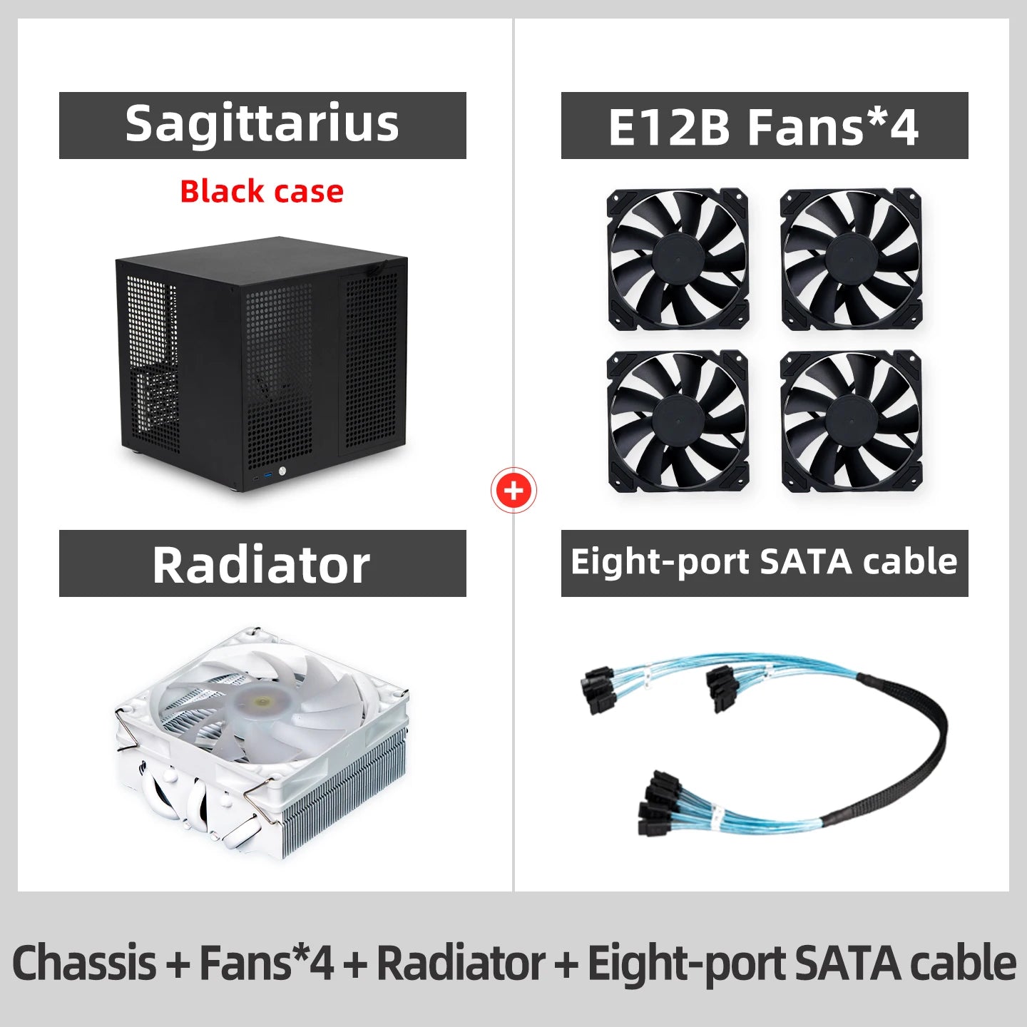 Sagittarius 8-bay NAS Computer Chassis with ATX Power Supply, MATX Motherboard, Full-height PCIE, 21.8L