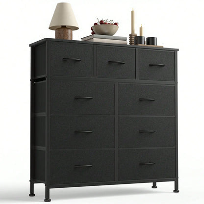 Tall 9 Fabric Clothes Cabinet Storage Organizers And Wood Top Surface Table Chest ,9 Drawer Dresser,Fabric Storage Tower For Bedroom, Hallway, Entryway, Closet, Tall Chest Organizer Unit With Fabric Bins, Steel Frame, , Easy