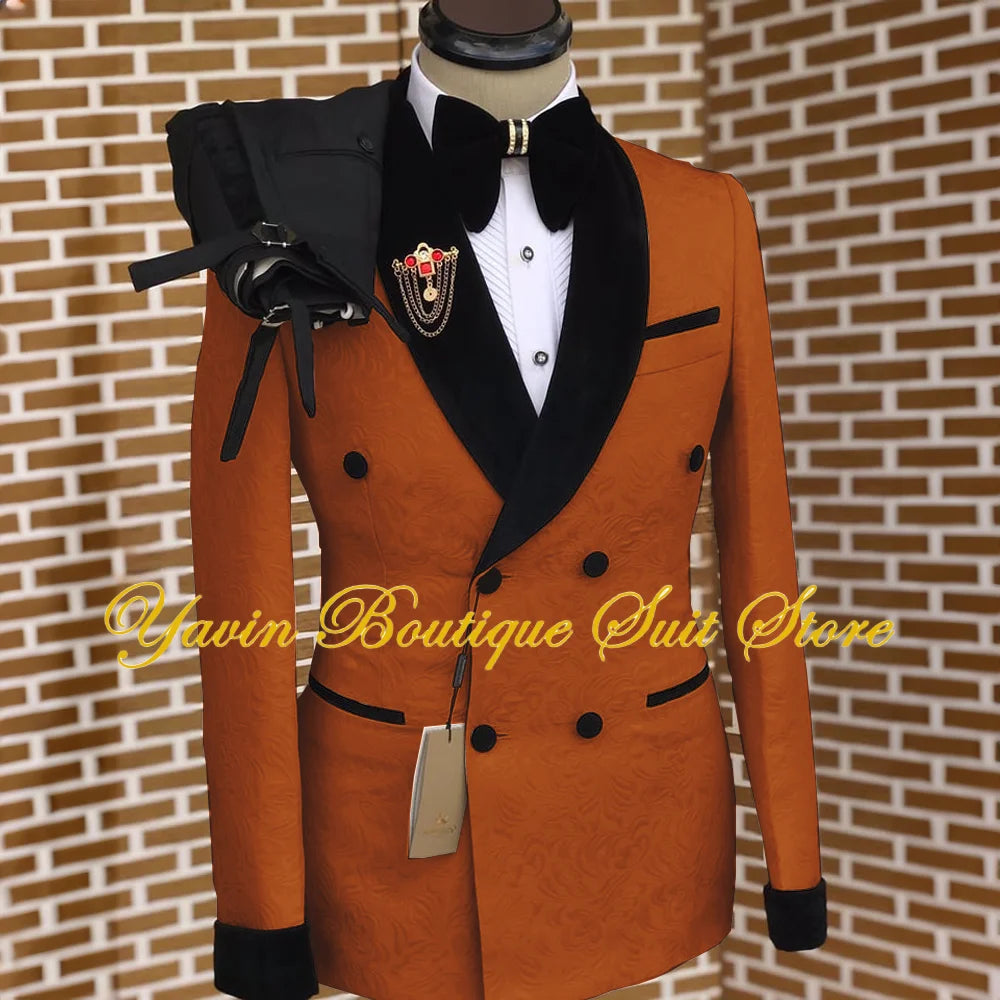Men's 2 Pieces Suit Floral Set Double Breasted Shawl Lapel Jacket Formal Blazer Pants for Wedding Prom Dinner Party