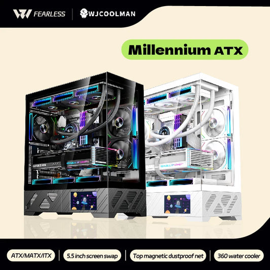 WJCOOLMAN Millennium ATX PC case screen/digital display supports 360 water cooled sea view room Customize screen computer case