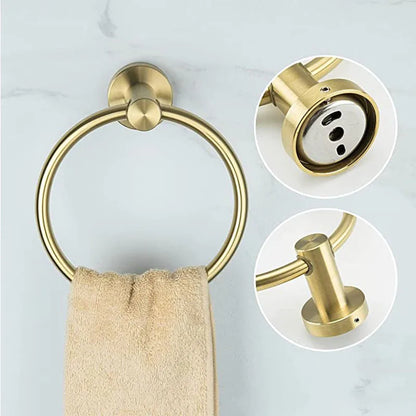 304 stainless steel brushed gold towel ring Bathroom Accessories Wall Mounted Polished Stainless Steel Towel Ring