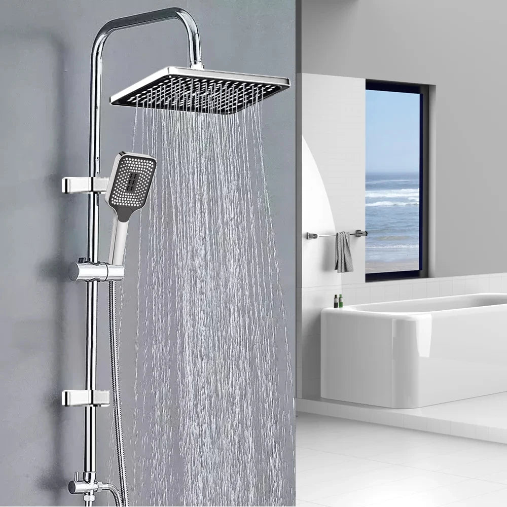 Black Shower Column Set Bathroom Accessories 3 Way Water Diverter Valve Bathtub Mixer Showers Faucet Pressurization Shower Head