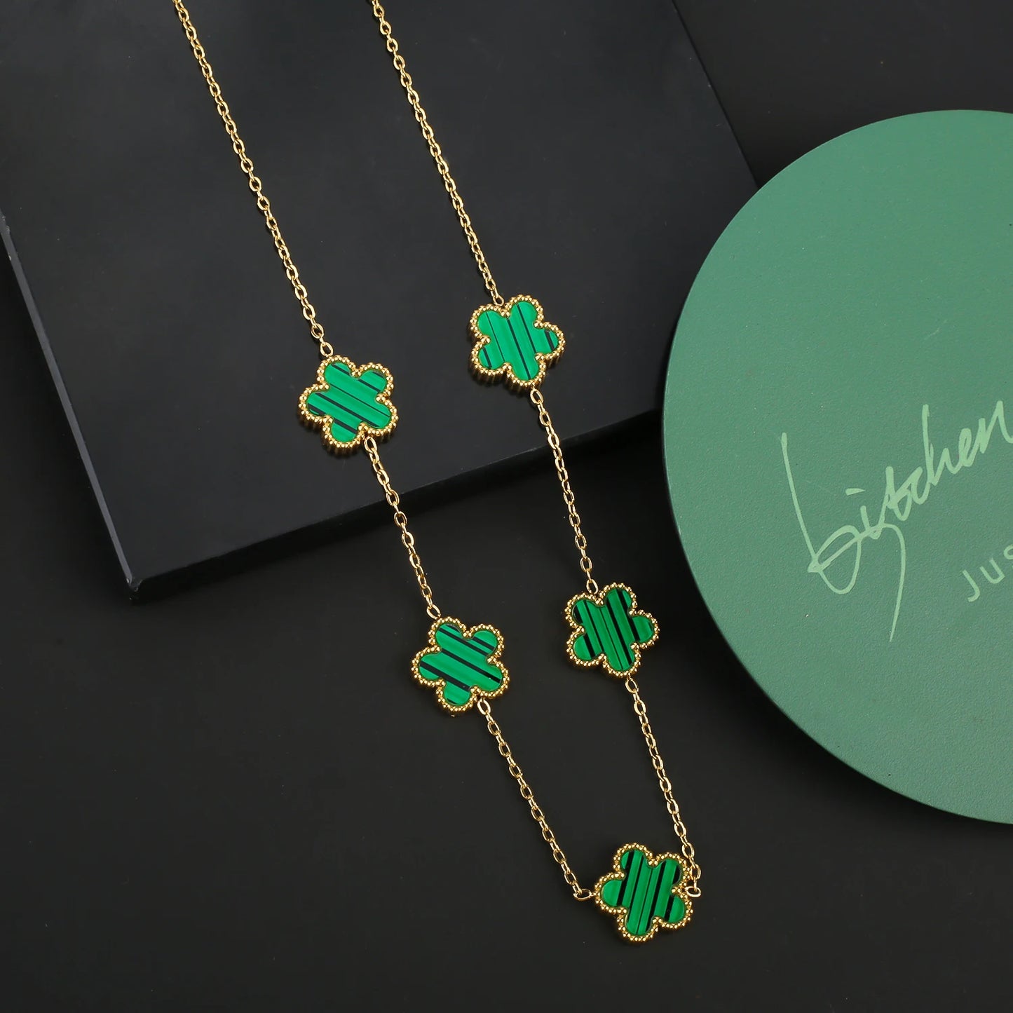 INS Hot Sale Stainless Steel Five Laef Flower Clover Bracelet Jewelry Set Necklace Earrings For Woman Daily Wear Brand Jewelry