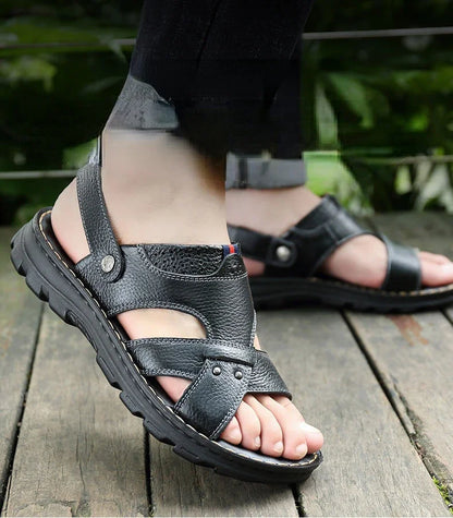 Summer New Men's Leather Sandals, Leather Anti Slip Men's Shoes Slippers, Outdoor Thick Soled Beach Shoes Men's Shoes Sandals