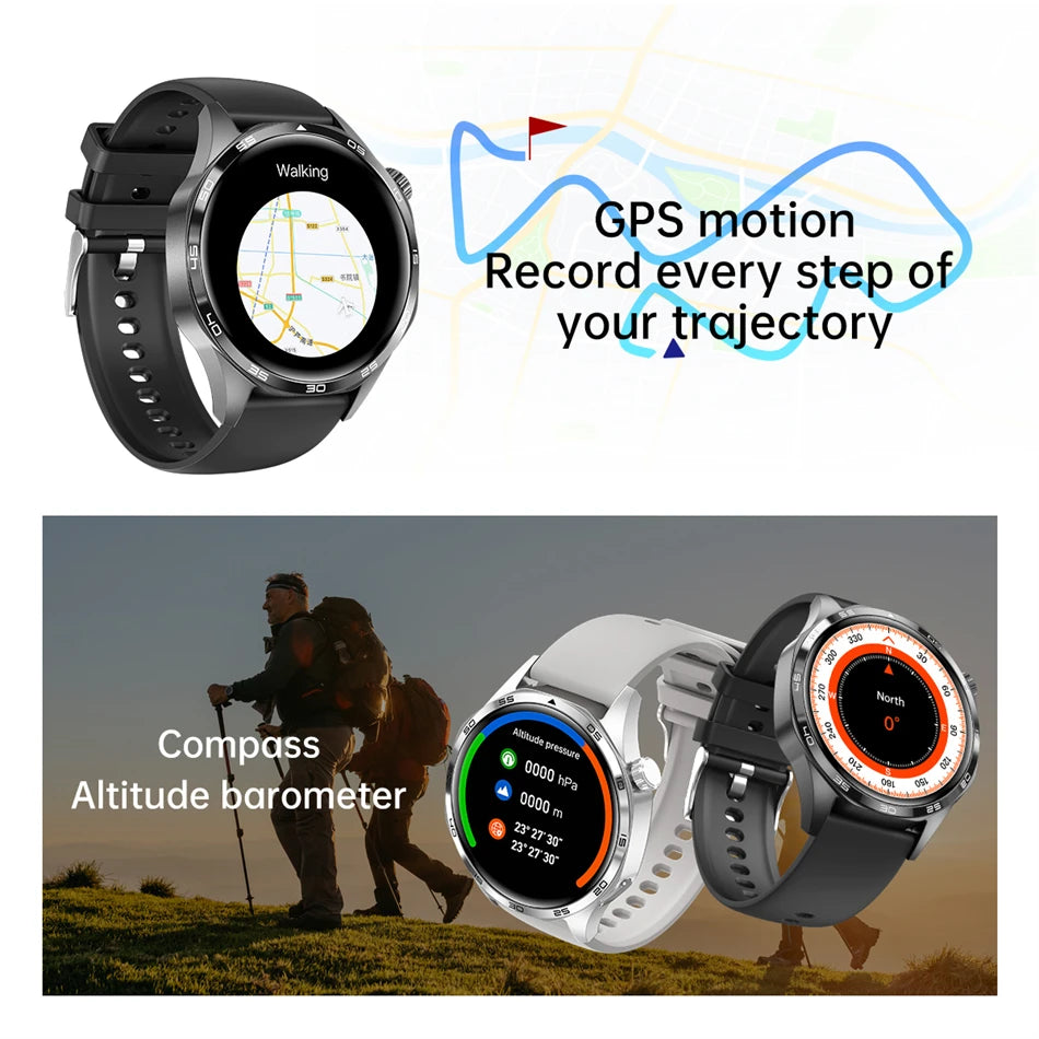 BOXUXING 2026 New Smart Watch Men Watch 5 Pro AMOLED HD Screen Bluetooth Call GPS Trajectory NFC Heart Rate Compass SmartWatches