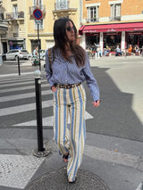 Red Striped Straight-Leg Pants
