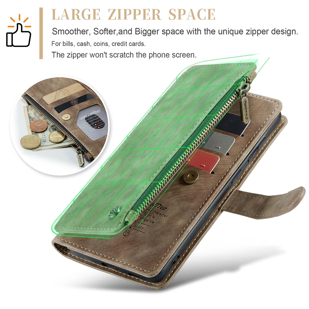 Leather Zipper Wallet Case For Samsung Galaxy A14 A15 A16 A17 A24 A25 A33 A34 A35 A36 A53 A54 A55 A56 A71 A72 4G 5G Phone Cover