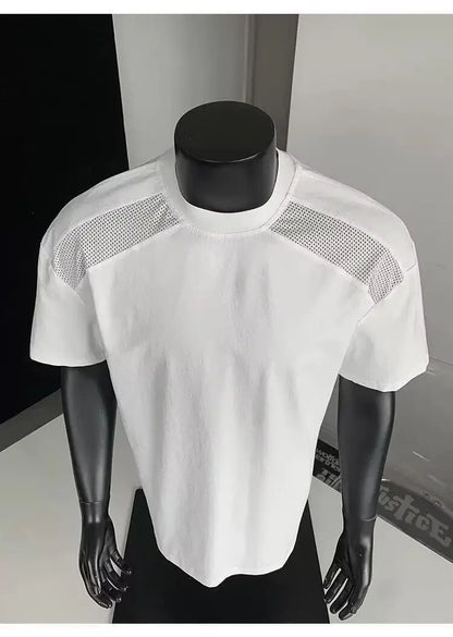 American style cleanfit shoulder cut deconstruction short sleeved T-shirt men and women's trendy boxy cool ins fashionable and h
