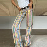 Red Striped Straight-Leg Pants