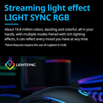 Logitech G102 Mouse Original Ergonomic Mouse Optical 8000DPI 16.8M Color LED Customizing 6 Buttons Wired Pc Gaming Accessories