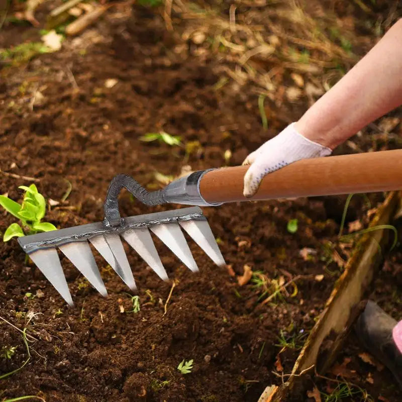 4/5/6/7 Teeth Carbon Steel Garden Hand Rake Farm Tool Weeding Scarifier Agricultural Nail Harrow Metal Harrow Garden WeedingTool