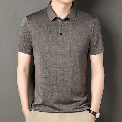 Men's Comfortable Short Sleeve Polo Shirt Weave Pattern Contrast Collar Design 2026 Casual Daily Office Fashion Top