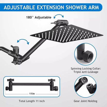 8/10 Inch Stainless Steel 5 Modes Overhead Shower With Extended Arm Multifunctional Handheld Shower Wall Mounted Shower Set
