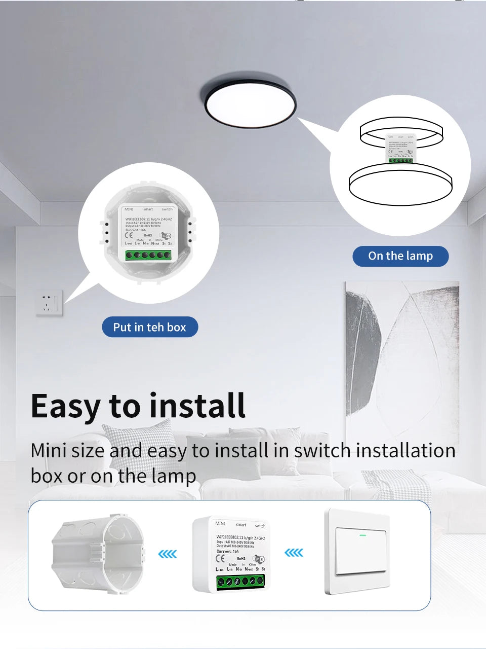 100-240V 16A Tuya Smart WiFi Switch Mini 1/2Gang Breaker Relay Smart Life App Remote Interruptor Google Home Alexa Voice Control