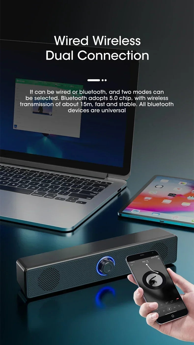 Wireless Soundbar for TV, Desk Audio Player & Home Theater Speaker for Movies, Music, Sports, Apartment & Living Room Use