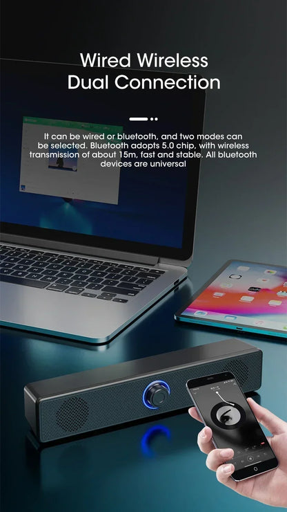 Wireless Soundbar for TV, Desk Audio Player & Home Theater Speaker for Movies, Music, Sports, Apartment & Living Room Use