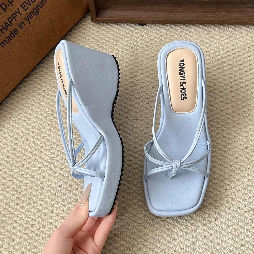 Sweet Butterfly Knot Design Women's Sandals Summer New Style Purple Slip-On Wedge Heel Outdoor Wearable Comfortable Slides