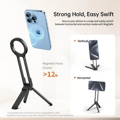 Portable Foldable Phone Tripod Carabiner-Mounted for Magsafe Phone Dual-sided Magnetic Phone Bracket for Live Streaming Selfie