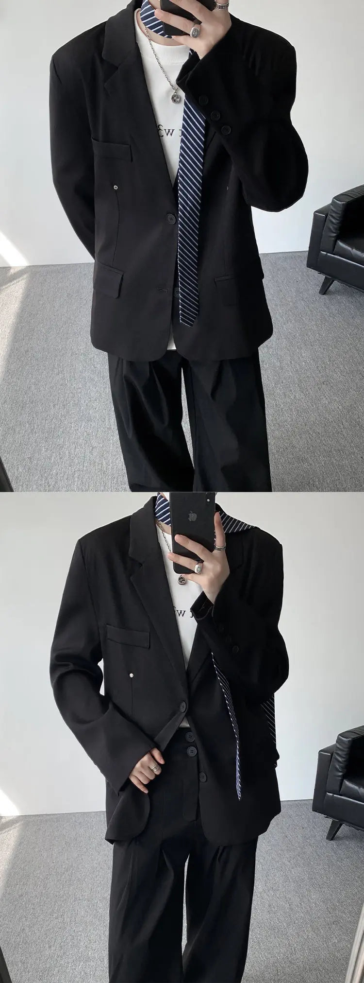 Casual suit set Men Loose fitting 2 piece suit Shoulder pads Trend Streetwear Korean 2025 NEW suit jacker+suit pants