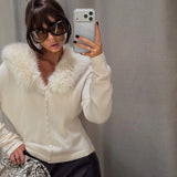 Cable Knit Cardigan with Faux Fur Collar