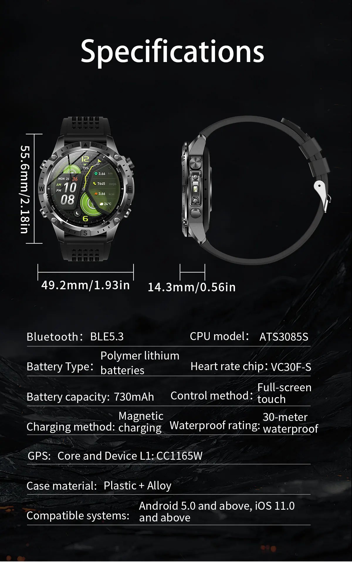 New Outdoor GPS Offline Map Smart Watch Men 3ATM Waterproof 170+ Sports LED Compass Altimeter AMOLED Bluetooth Call Smartwatch