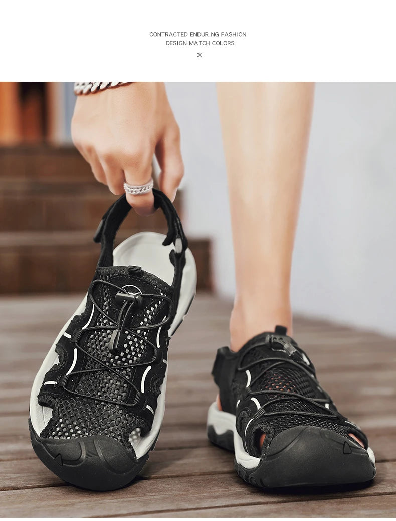 Genuine Leather Men's Sandals Summer Classic Outdoor Lightweight Walking Sneakers Hiking Men's Sandals Casual Beach Wading Shoes