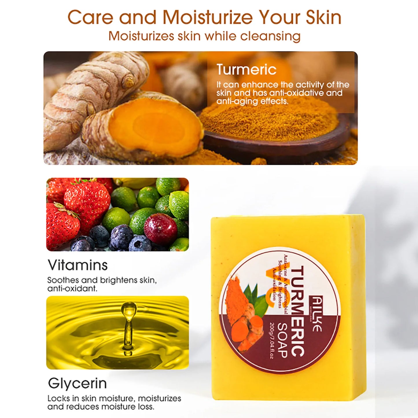 Organic Turmeric Skin Care Kit, Brighten, Clean, Remove Darkness, Spots, Acne, Lighten, Hydration, Exfoliate, Even Skin Tone