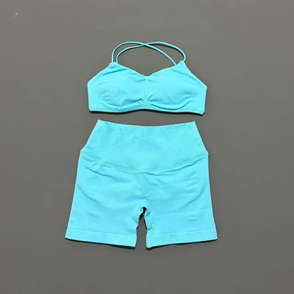 2Pcs HISTELLO Vision Sports Set Strappy Seamless Bra Scrunch Butt Lifting Stretch Breathable Gym Fitness Pilates Workout Sets