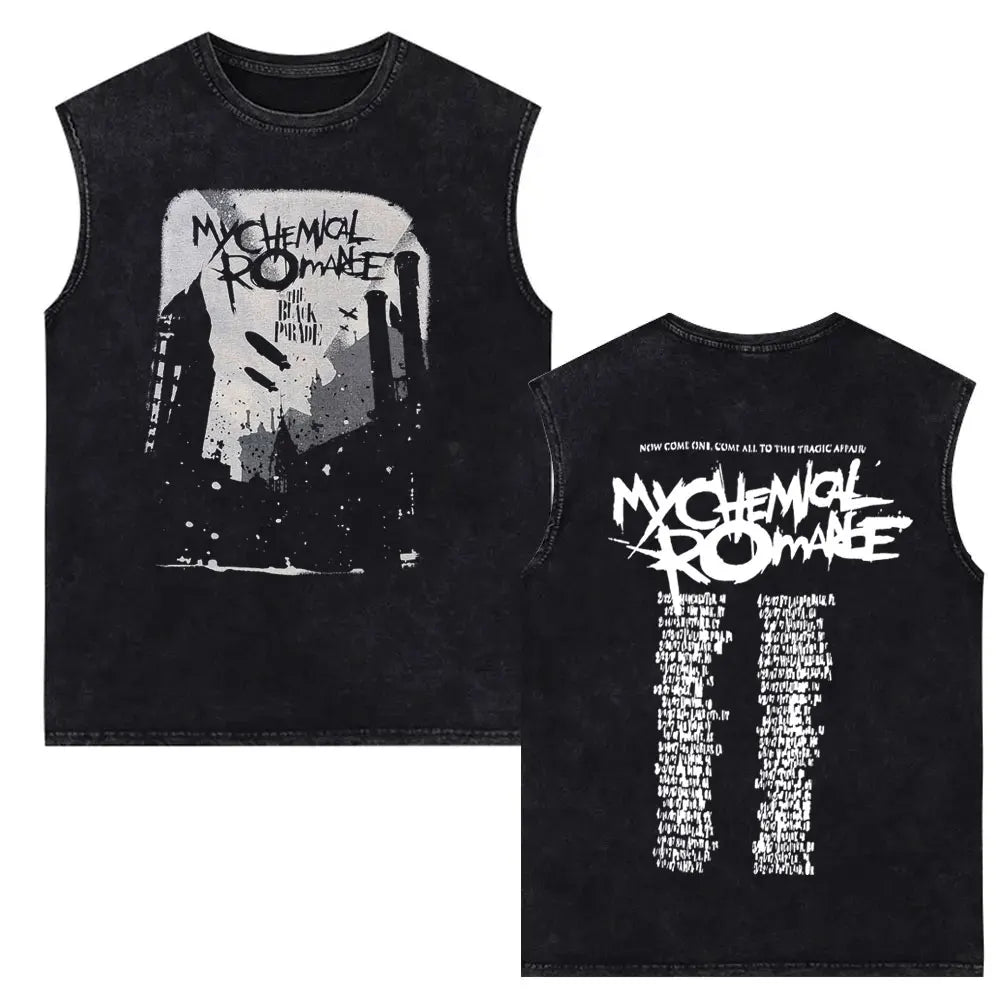 My Chemical Romance Vintage Washed Tank Tops Three Cheers for Sweet Revenge Sleeveless Vest Men Retro Punk Emo Rock Band T-shirt