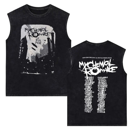 My Chemical Romance Vintage Washed Tank Tops Three Cheers for Sweet Revenge Sleeveless Vest Men Retro Punk Emo Rock Band T-shirt