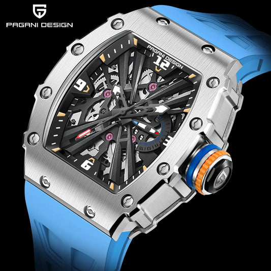 2026 New PAGANI DESIGN Men's Quartz Watches VH65 Movt Skeleton Dial 100M Waterproof Sport Rectangle Sapphire Glass Watch for Men