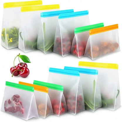 9-Piece PEVA Food Storage Bag Set - Reusable Leakproof Freezer Bags with Stand-Up Design