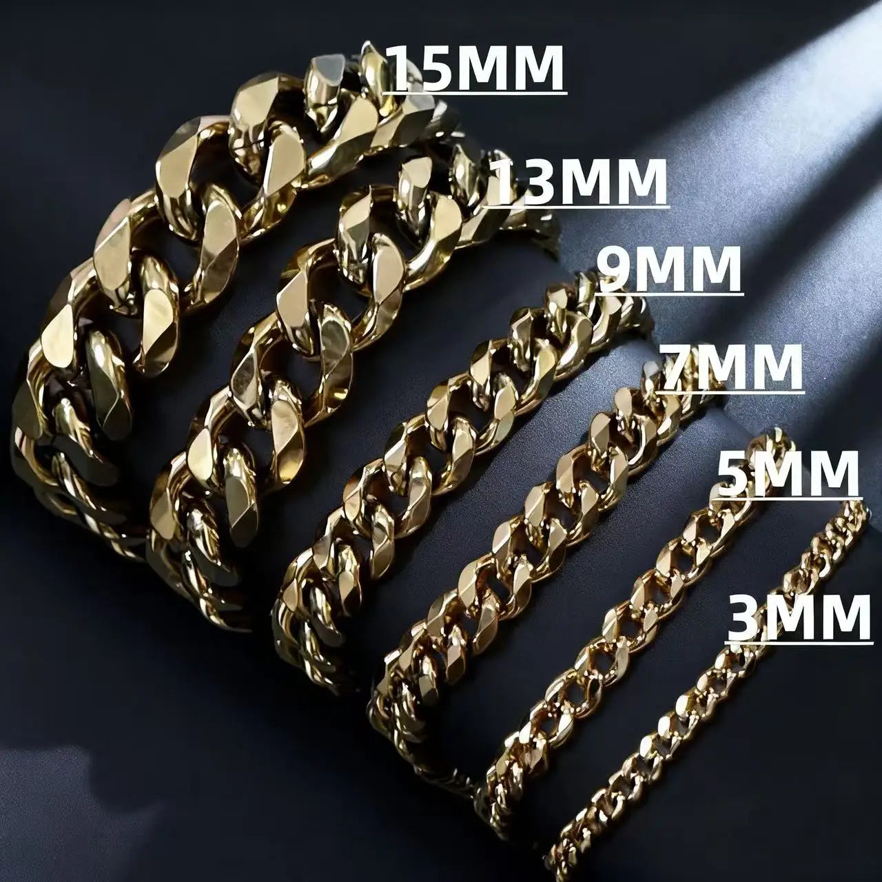 HNSP 3MM-15MM Thick 316L Stainless Steel Cuban Chain Bracelet For Men Hand Jewelry Punk Street Style Accessory PVD Electroplat