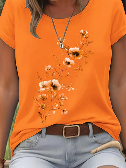 Purple Floral Branch Women's Tee - Delicate Watercolor Flower Graphic, Casual Light Purple Top