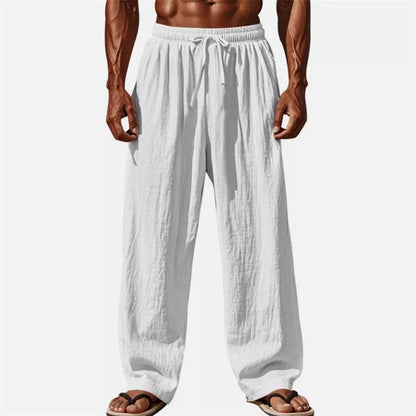 2026 New Men Cotton and Linen Casual Pants Simple and Comfortable Straight Leg Pants Waist Drawstring Plus Size Looser S-5XL ﻿