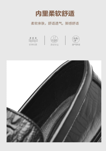 Mens Black Crocodile Embossed Leather Loafers With Metal Horsebit Buckle Thick Sole Formal Business Wedding Party Dress Shoes