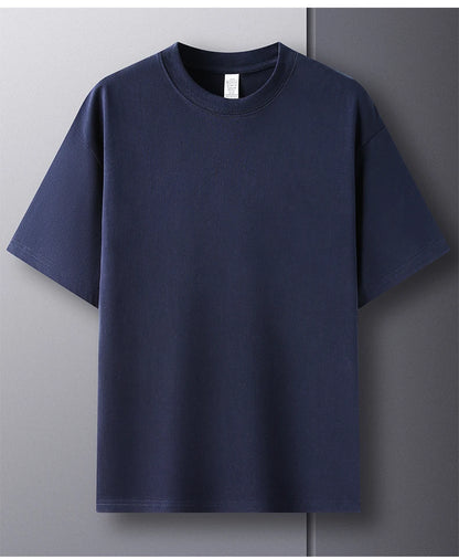 High quality 100% cotton short sleeve men's T-shirt summer round neck loose casual solid color plus size breathable top women